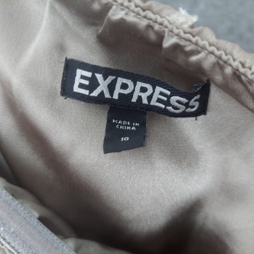 Express Dress 10 Champagne Strapless Swiss Dot Chiffon Ruched Cocktail Romantic - Picture 9 of 10